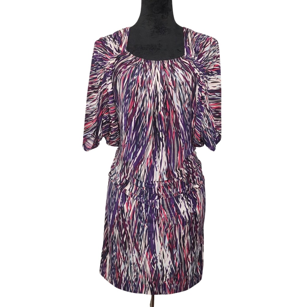 BCBGENERATION Size Medium Multicolored Ruched Batwing Stretch Knit Mini Dress